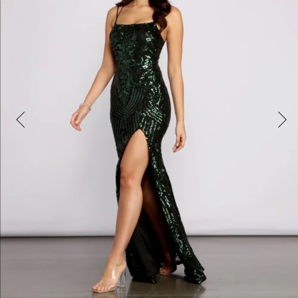 Windsor Green Sequin Dress with Slit